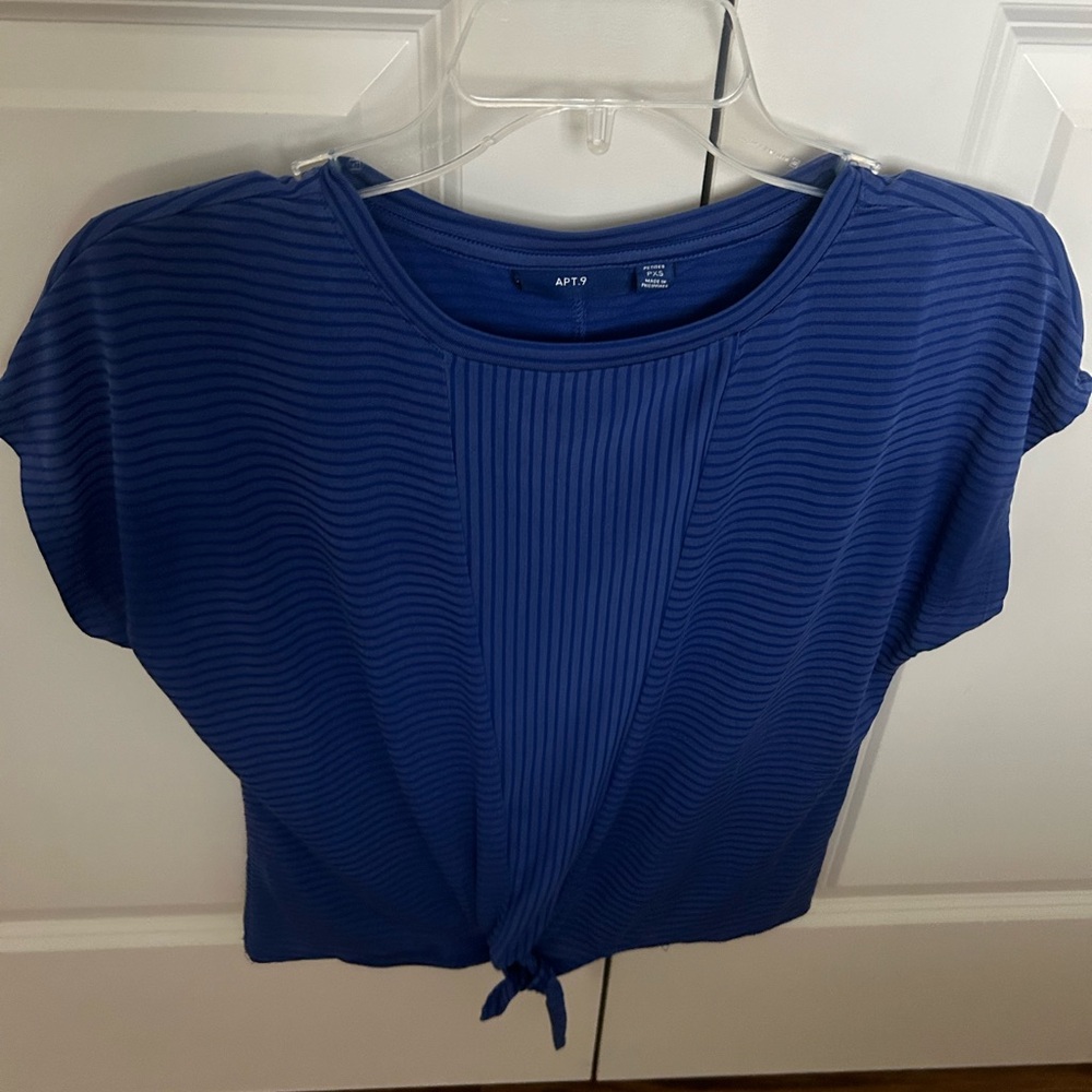 Apt. 9 Blue Ribbed Tie Front T-Shirt